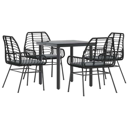 5-Delige Tuinset Met Kussens Poly Rattan Glas 4 80 x 80 x 74 cm Zwart en donkergrijs