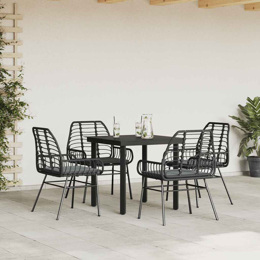 5-Delige Tuinset Met Kussens Poly Rattan Glas 4 80 x 80 x 74 cm Zwart en donkergrijs