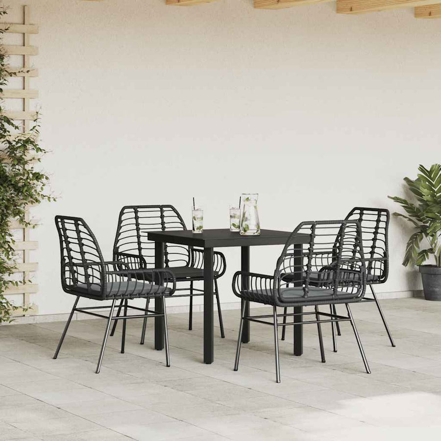 5-Delige Tuinset Met Kussens Poly Rattan Glas 4 80 x 80 x 74 cm Zwart en donkergrijs