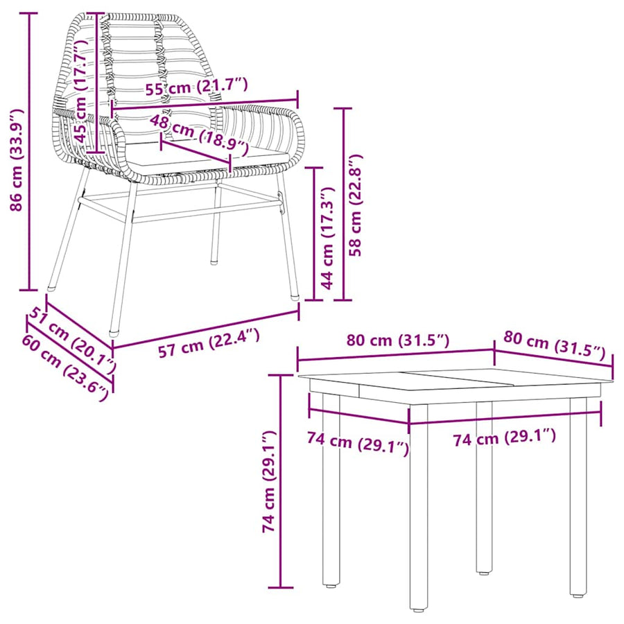 5-Delige Tuinset Met Kussens Poly Rattan Glas 4 80 x 80 x 74 cm Zwart en donkergrijs