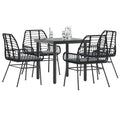 5-delige Tuinset met kussens poly rattan glas zwart