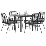 5-piece Garden Set with Cushions, Poly Rattan, Glass, Black