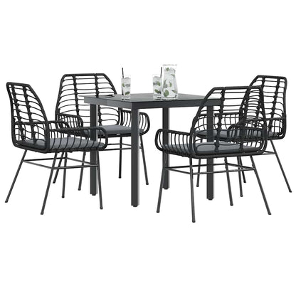 5-Delige Tuinset Met Kussens Poly Rattan Glas 4 80 x 80 x 74 cm Zwart en donkergrijs