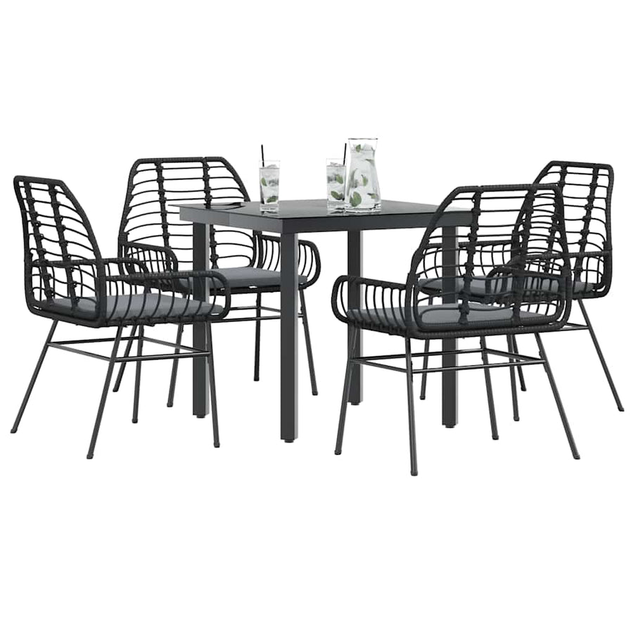 5-Delige Tuinset Met Kussens Poly Rattan Glas 4 80 x 80 x 74 cm Zwart en donkergrijs