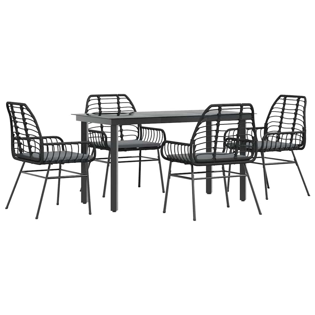 5-Delige Tuinset Met Kussens Poly Rattan Glas 4 140 x 70 x 74 cm Zwart en donkergrijs