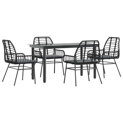 5-Delige Tuinset Met Kussens Poly Rattan Glas 4 140 x 70 x 74 cm Zwart en donkergrijs