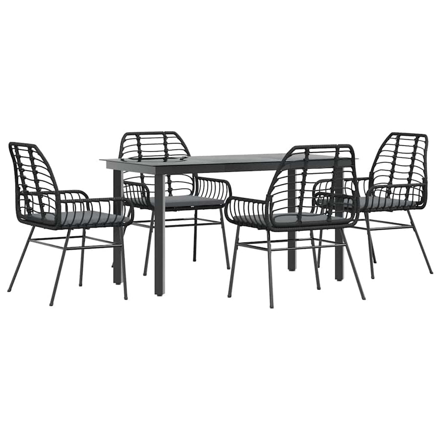 5-Delige Tuinset Met Kussens Poly Rattan Glas 4 140 x 70 x 74 cm Zwart en donkergrijs