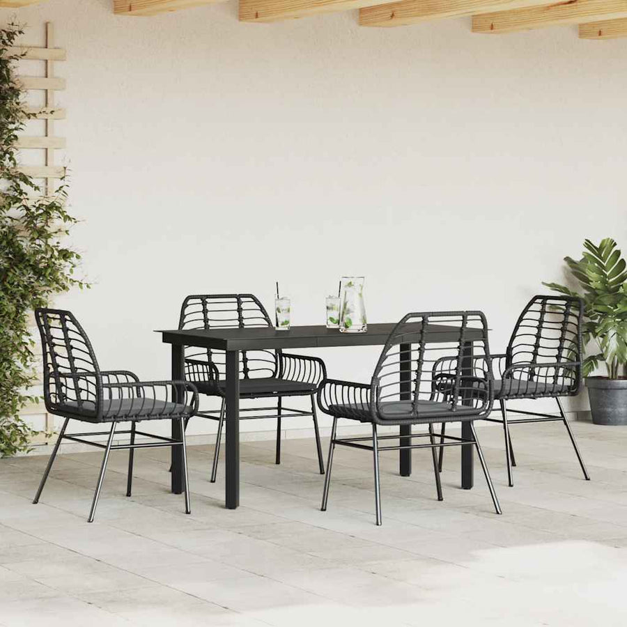 5-Delige Tuinset Met Kussens Poly Rattan Glas 4 140 x 70 x 74 cm Zwart en donkergrijs