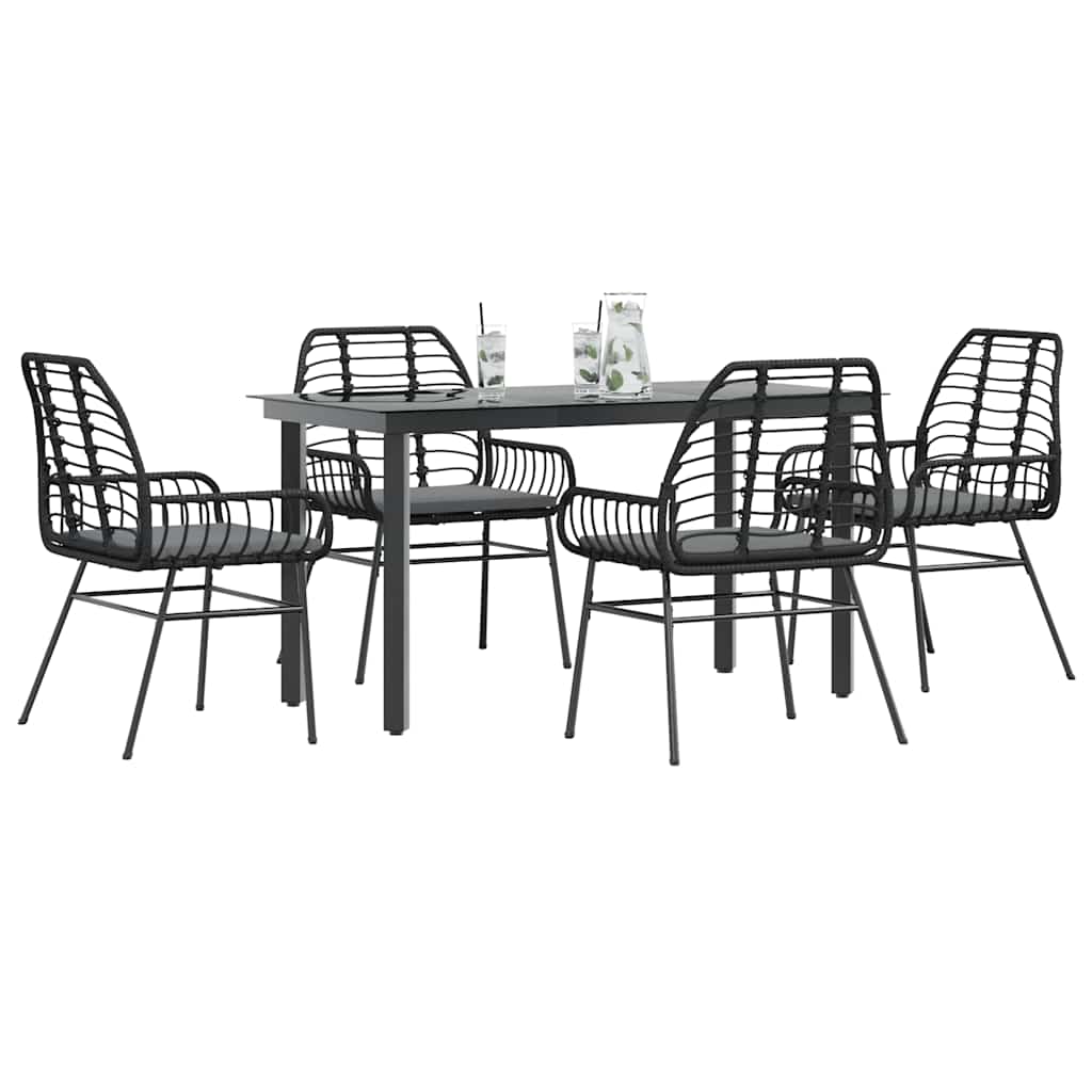 5-Delige Tuinset Met Kussens Poly Rattan Glas 4 140 x 70 x 74 cm Zwart en donkergrijs