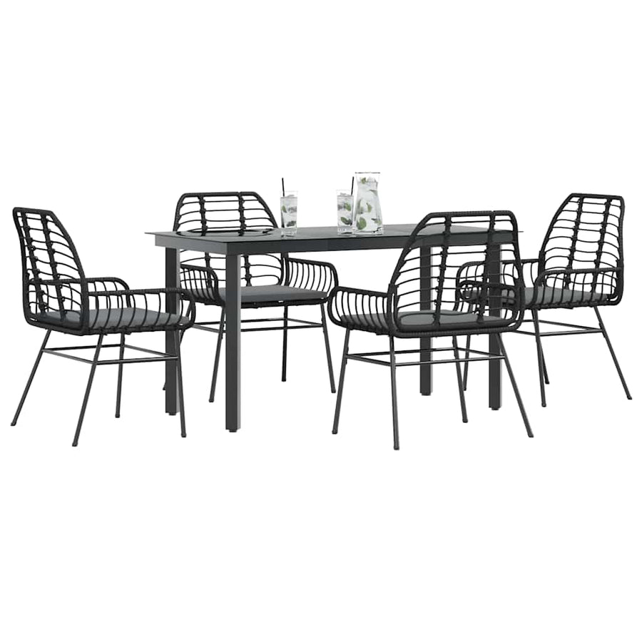 5-Delige Tuinset Met Kussens Poly Rattan Glas 4 140 x 70 x 74 cm Zwart en donkergrijs