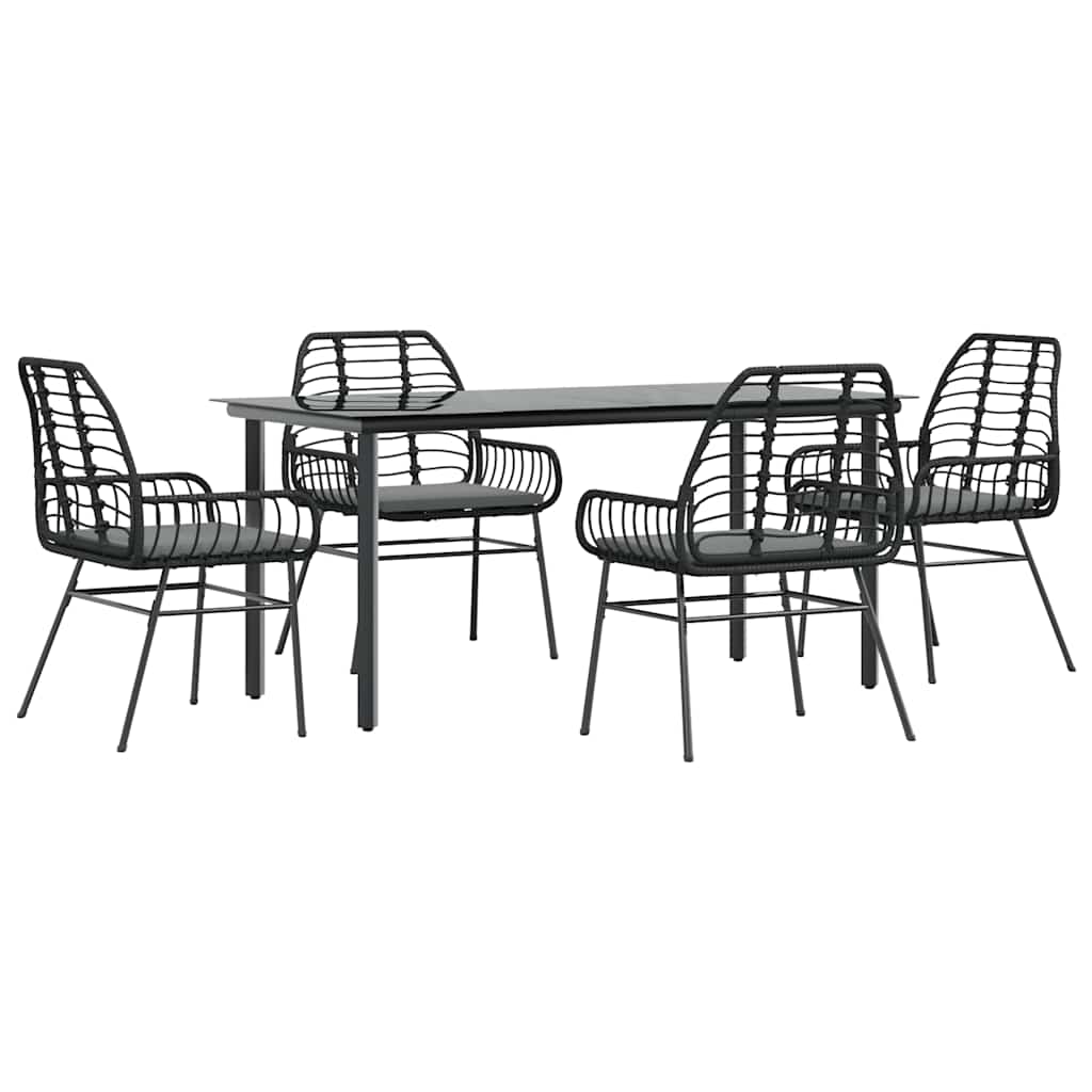 5-Delige Tuinset Met Kussens Poly Rattan Glas 4 160 x 80 x 74 cm Zwart en donkergrijs