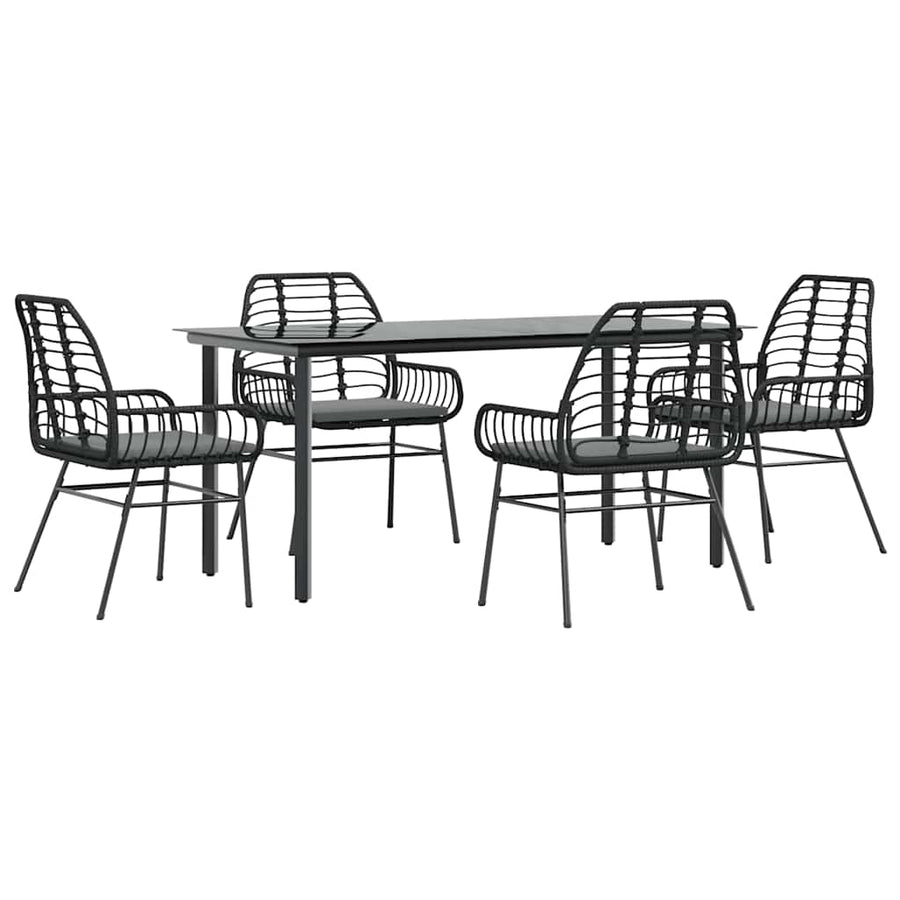 5-Delige Tuinset Met Kussens Poly Rattan Glas 4 160 x 80 x 74 cm Zwart en donkergrijs