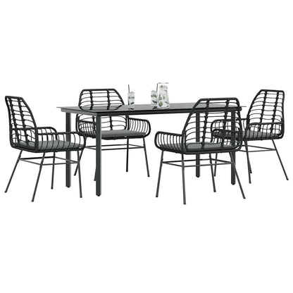 5-Delige Tuinset Met Kussens Poly Rattan Glas 4 160 x 80 x 74 cm Zwart en donkergrijs