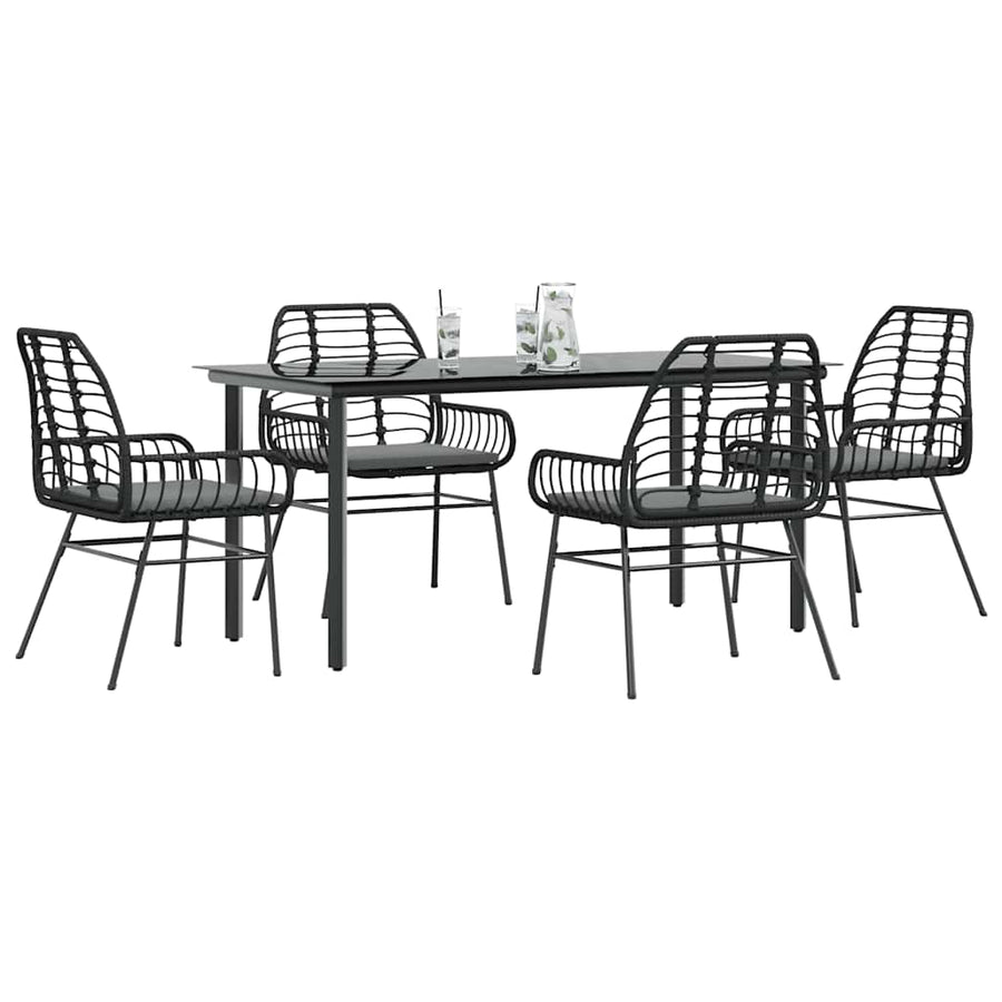 5-Delige Tuinset Met Kussens Poly Rattan Glas 4 160 x 80 x 74 cm Zwart en donkergrijs