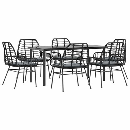 7-Delige Tuinset Met Kussens Poly Rattan Glas 6 160 x 80 x 74 cm Zwart en donkergrijs