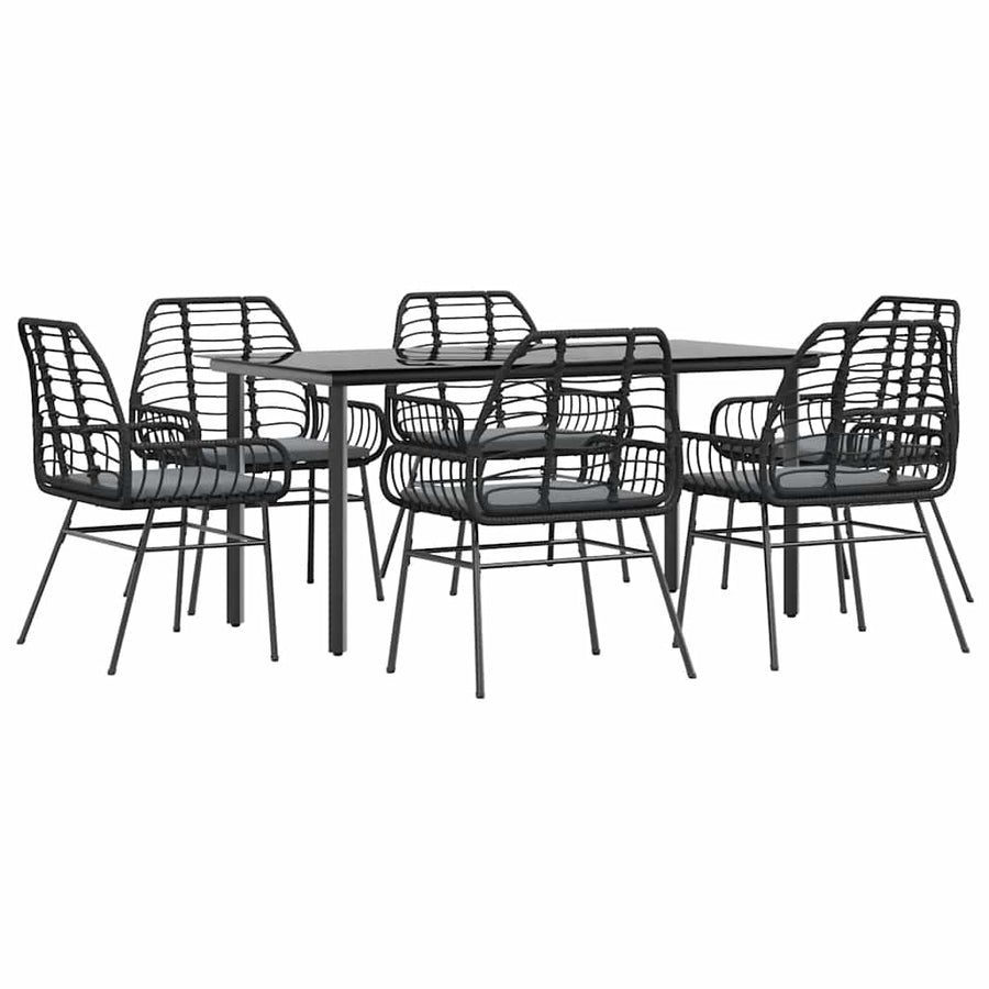 7-Delige Tuinset Met Kussens Poly Rattan Glas 6 160 x 80 x 74 cm Zwart en donkergrijs