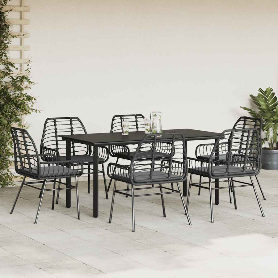 7-Delige Tuinset Met Kussens Poly Rattan Glas 6 160 x 80 x 74 cm Zwart en donkergrijs