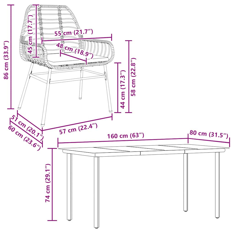 7-Delige Tuinset Met Kussens Poly Rattan Glas 6 160 x 80 x 74 cm Zwart en donkergrijs