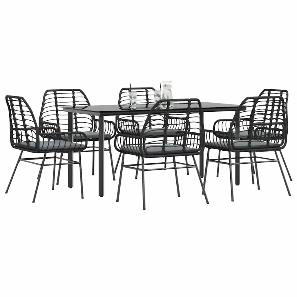 7-Delige Tuinset Met Kussens Poly Rattan Glas 6 160 x 80 x 74 cm Zwart en donkergrijs