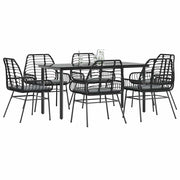 Tuinset 7-delig poly rattan zwart met glas