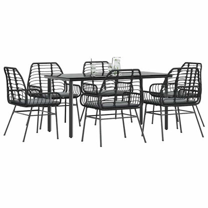 7-Delige Tuinset Met Kussens Poly Rattan Glas 6 160 x 80 x 74 cm Zwart en donkergrijs