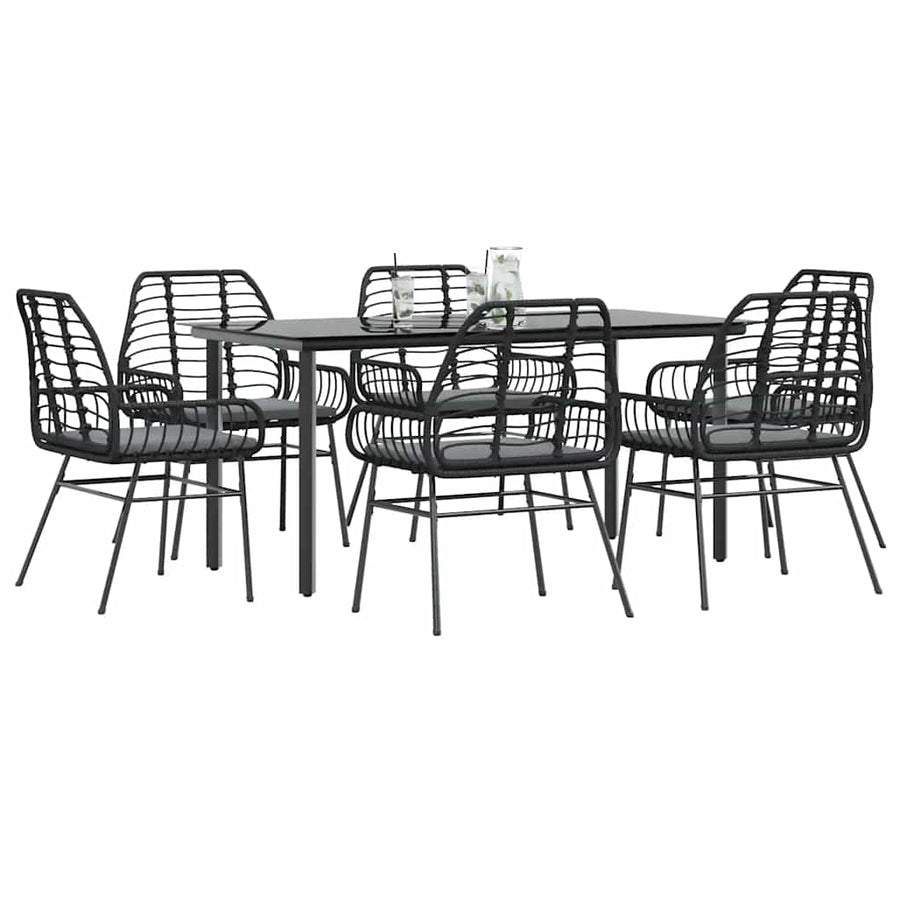 7-Delige Tuinset Met Kussens Poly Rattan Glas 6 160 x 80 x 74 cm Zwart en donkergrijs