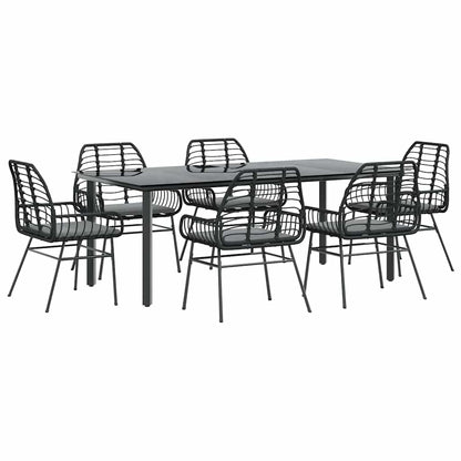 7-Delige Tuinset Met Kussens Poly Rattan Glas 6 200 x 100 x 74 cm Zwart en donkergrijs