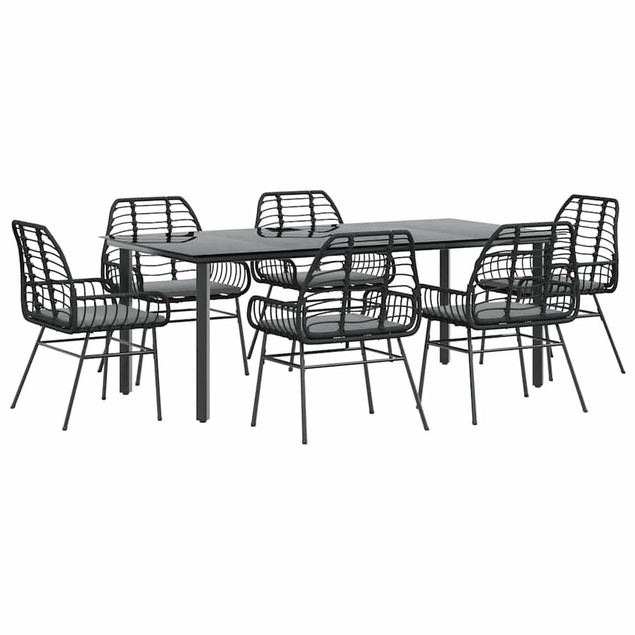 7-Delige Tuinset Met Kussens Poly Rattan Glas 6 200 x 100 x 74 cm Zwart en donkergrijs