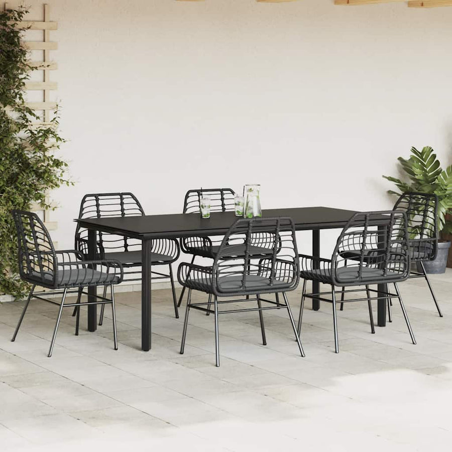 7-Delige Tuinset Met Kussens Poly Rattan Glas 6 200 x 100 x 74 cm Zwart en donkergrijs