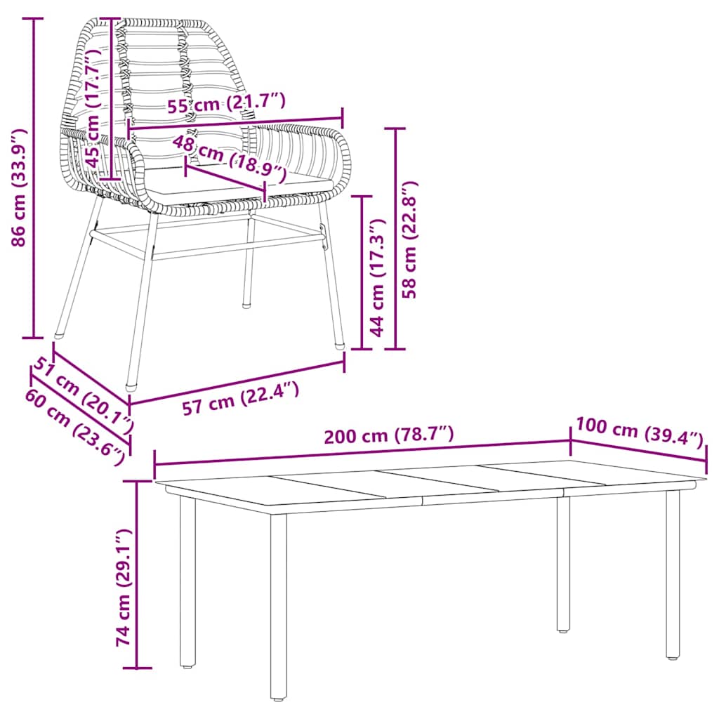 7-Delige Tuinset Met Kussens Poly Rattan Glas 6 200 x 100 x 74 cm Zwart en donkergrijs