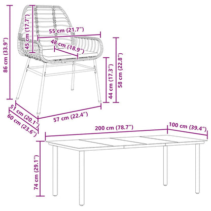 7-Delige Tuinset Met Kussens Poly Rattan Glas 6 200 x 100 x 74 cm Zwart en donkergrijs