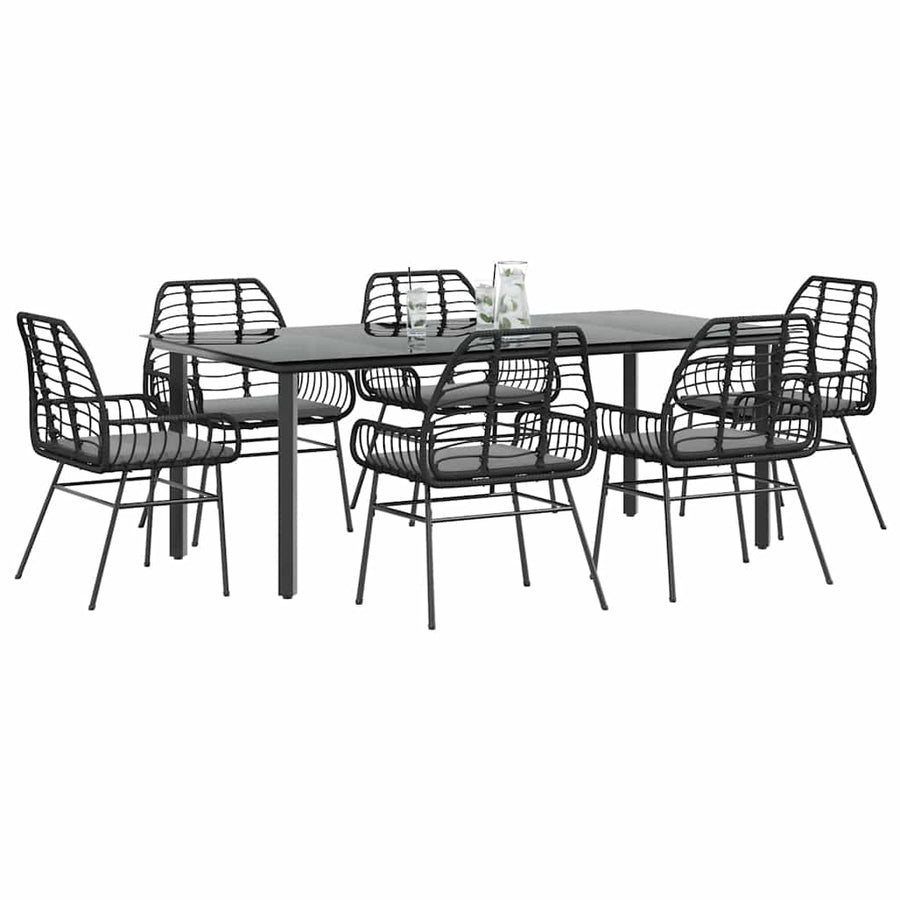 7-Delige Tuinset Met Kussens Poly Rattan Glas 6 200 x 100 x 74 cm Zwart en donkergrijs