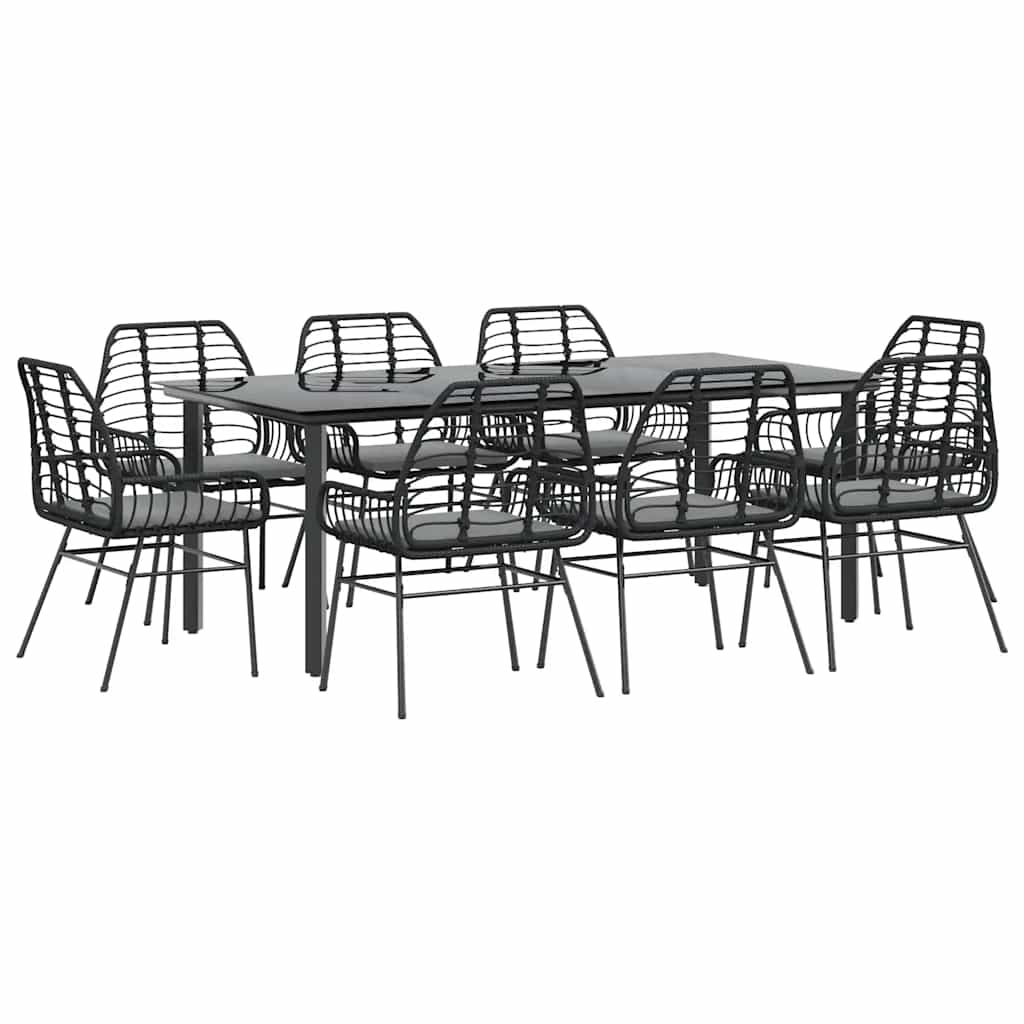 9-Delige Tuinset Met Kussens Poly Rattan Glas 8 200 x 100 x 74 cm Zwart en donkergrijs
