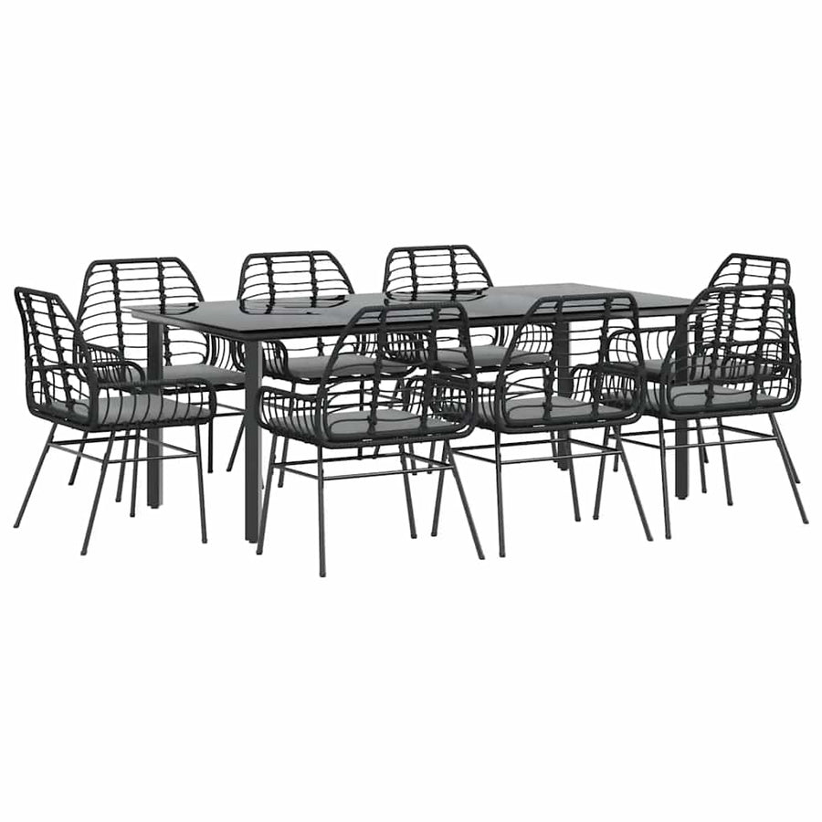 9-Delige Tuinset Met Kussens Poly Rattan Glas 8 200 x 100 x 74 cm Zwart en donkergrijs