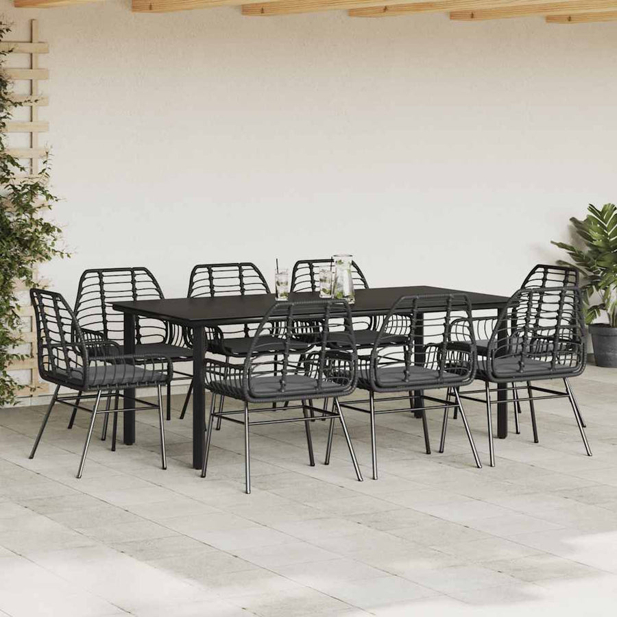 9-Delige Tuinset Met Kussens Poly Rattan Glas 8 200 x 100 x 74 cm Zwart en donkergrijs