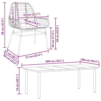 9-Delige Tuinset Met Kussens Poly Rattan Glas 8 200 x 100 x 74 cm Zwart en donkergrijs