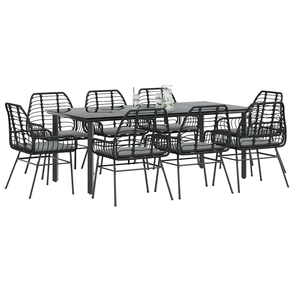 9-Delige Tuinset Met Kussens Poly Rattan Glas 8 200 x 100 x 74 cm Zwart en donkergrijs