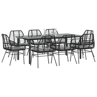 9-Delige Tuinset Met Kussens Poly Rattan Glas 8 200 x 100 x 74 cm Zwart en donkergrijs