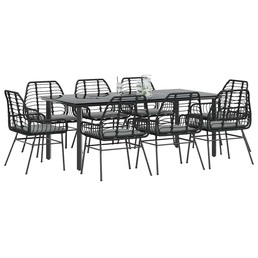 9-Delige Tuinset Met Kussens Poly Rattan Glas 8 200 x 100 x 74 cm Zwart en donkergrijs
