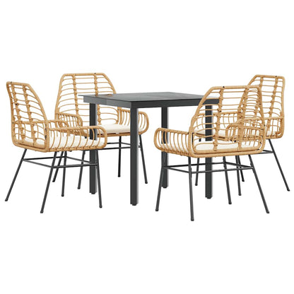 5-Delige Tuinset Met Kussens Poly Rattan Glas 4 80 x 80 x 74 cm Bruin en crèmewit