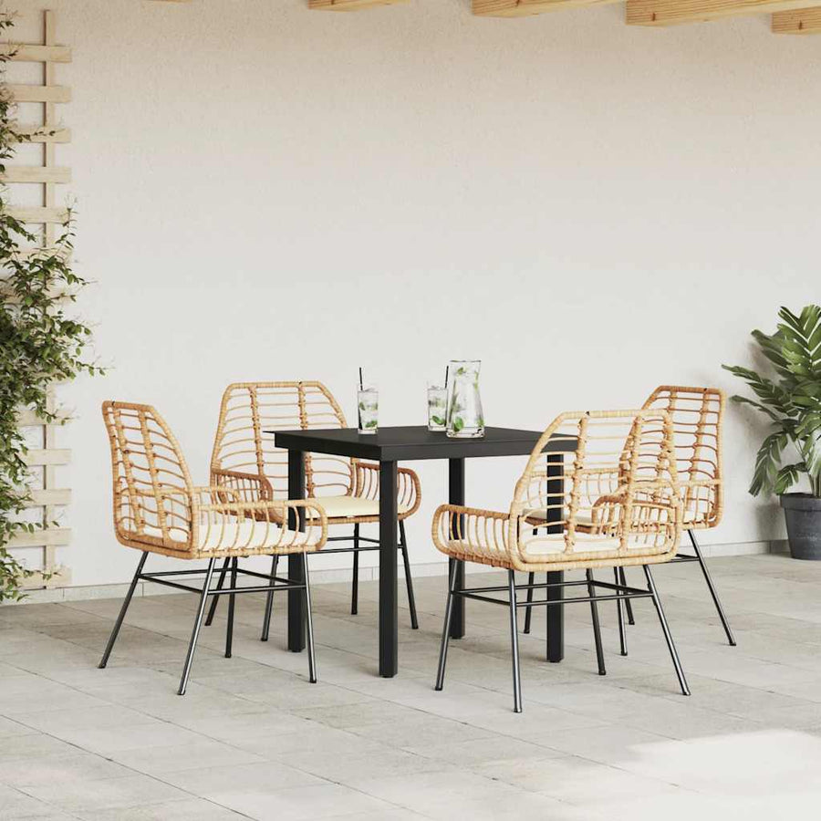 5-Delige Tuinset Met Kussens Poly Rattan Glas 4 80 x 80 x 74 cm Bruin en crèmewit