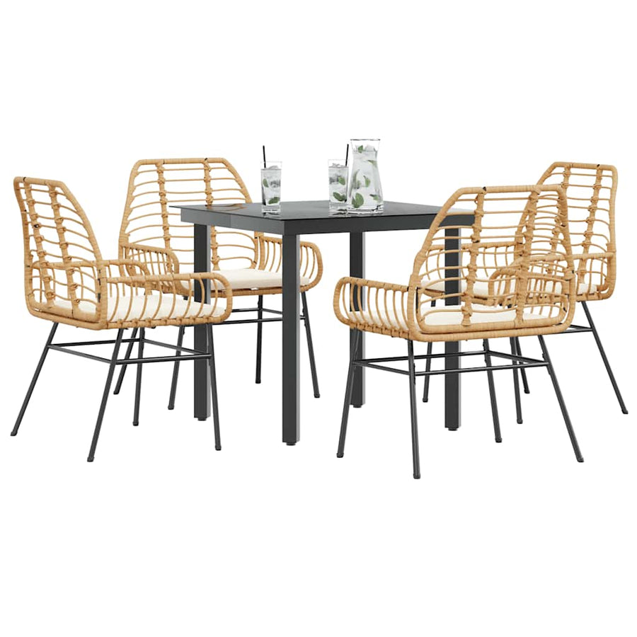 5-Delige Tuinset Met Kussens Poly Rattan Glas 4 80 x 80 x 74 cm Bruin en crèmewit
