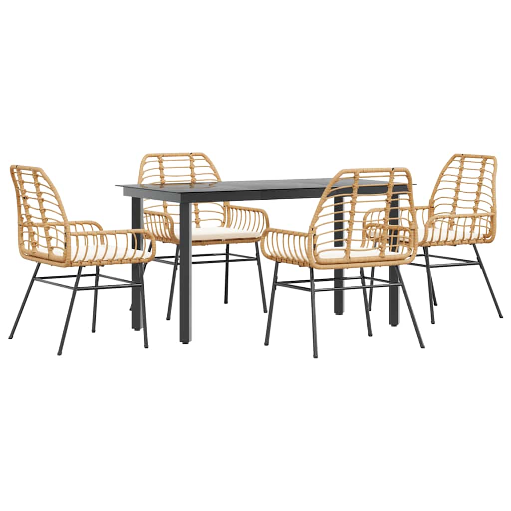 5-Delige Tuinset Met Kussens Poly Rattan Glas 4 140 x 70 x 74 cm Bruin en crèmewit