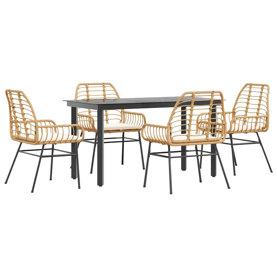 5-Delige Tuinset Met Kussens Poly Rattan Glas 4 140 x 70 x 74 cm Bruin en crèmewit