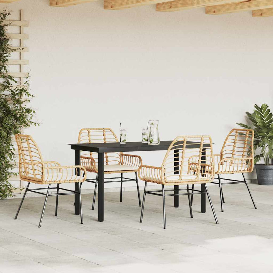 5-Delige Tuinset Met Kussens Poly Rattan Glas 4 140 x 70 x 74 cm Bruin en crèmewit