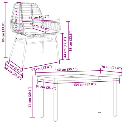 5-Delige Tuinset Met Kussens Poly Rattan Glas 4 140 x 70 x 74 cm Bruin en crèmewit