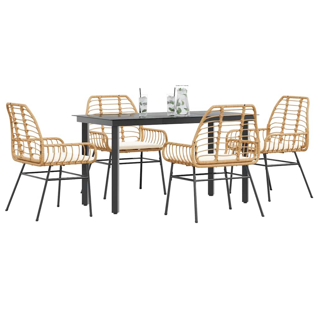 5-Delige Tuinset Met Kussens Poly Rattan Glas 4 140 x 70 x 74 cm Bruin en crèmewit
