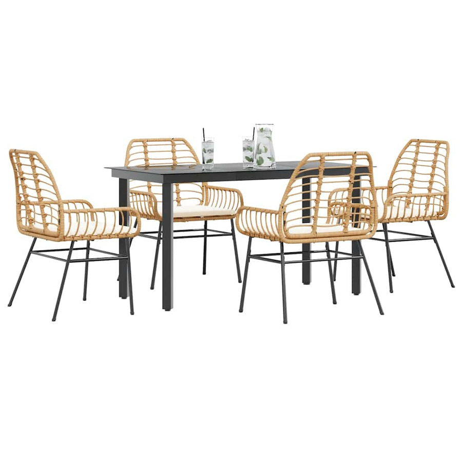 5-Delige Tuinset Met Kussens Poly Rattan Glas 4 140 x 70 x 74 cm Bruin en crèmewit