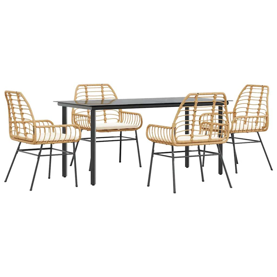 5-Delige Tuinset Met Kussens Poly Rattan Glas 4 160 x 80 x 74 cm Bruin en crèmewit