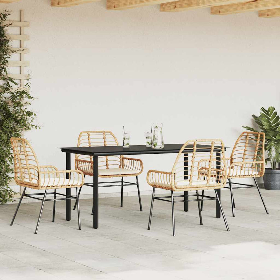 5-Delige Tuinset Met Kussens Poly Rattan Glas 4 160 x 80 x 74 cm Bruin en crèmewit